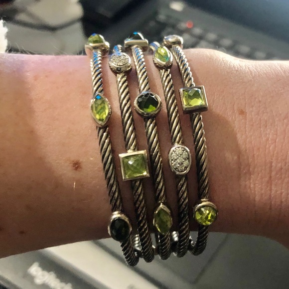 David Yurman Green Stone Confetti 5 Row Bracelet - Picture 2 of 3